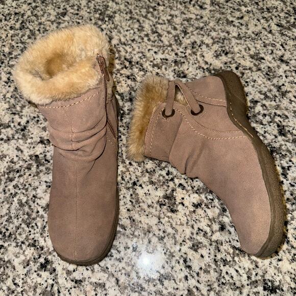 Liz & Co Leather Fur Lined Ankle Boots Women's Size 7 Tan/Brown - Picture 2 of 9